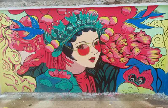 莲花墙体彩绘-网红墙