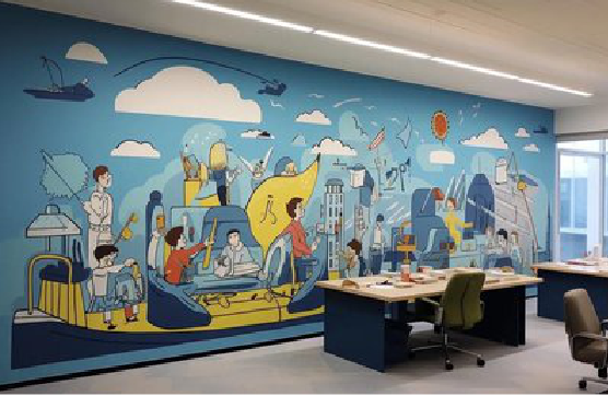 莲花办公室墙绘的特点。