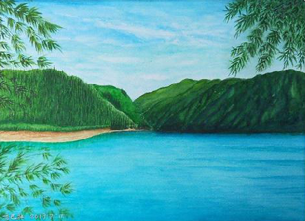 莲花在墙绘中，如何绘画绿水青山？