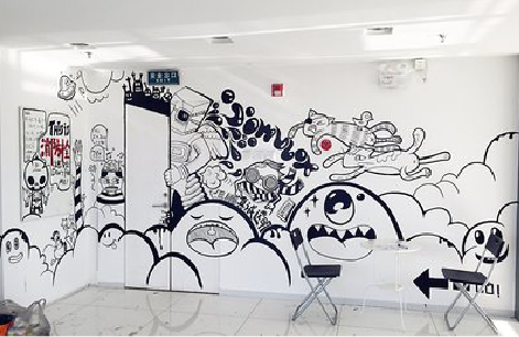 莲花手绘墙并非传统涂鸦。